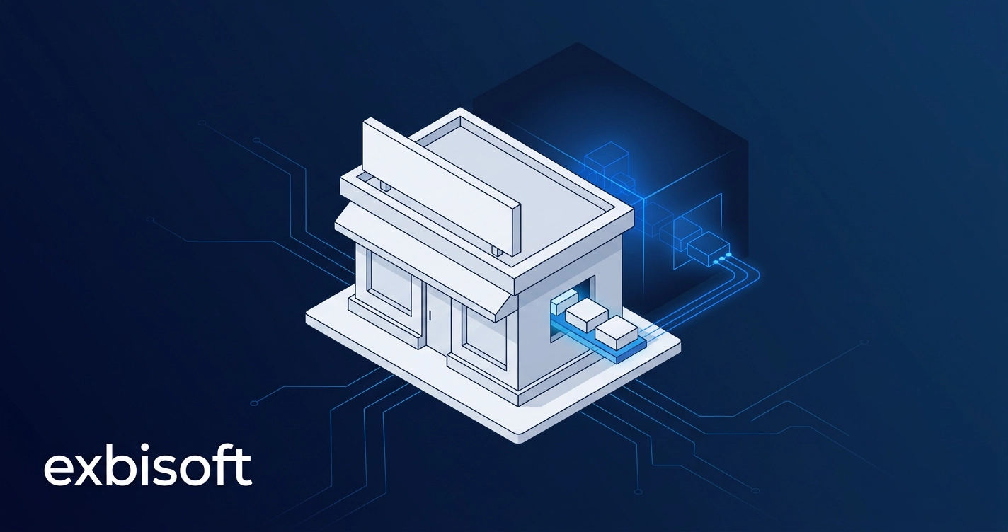 Isometric illustration of an agency delivering work built by an invisible engineering team behind it