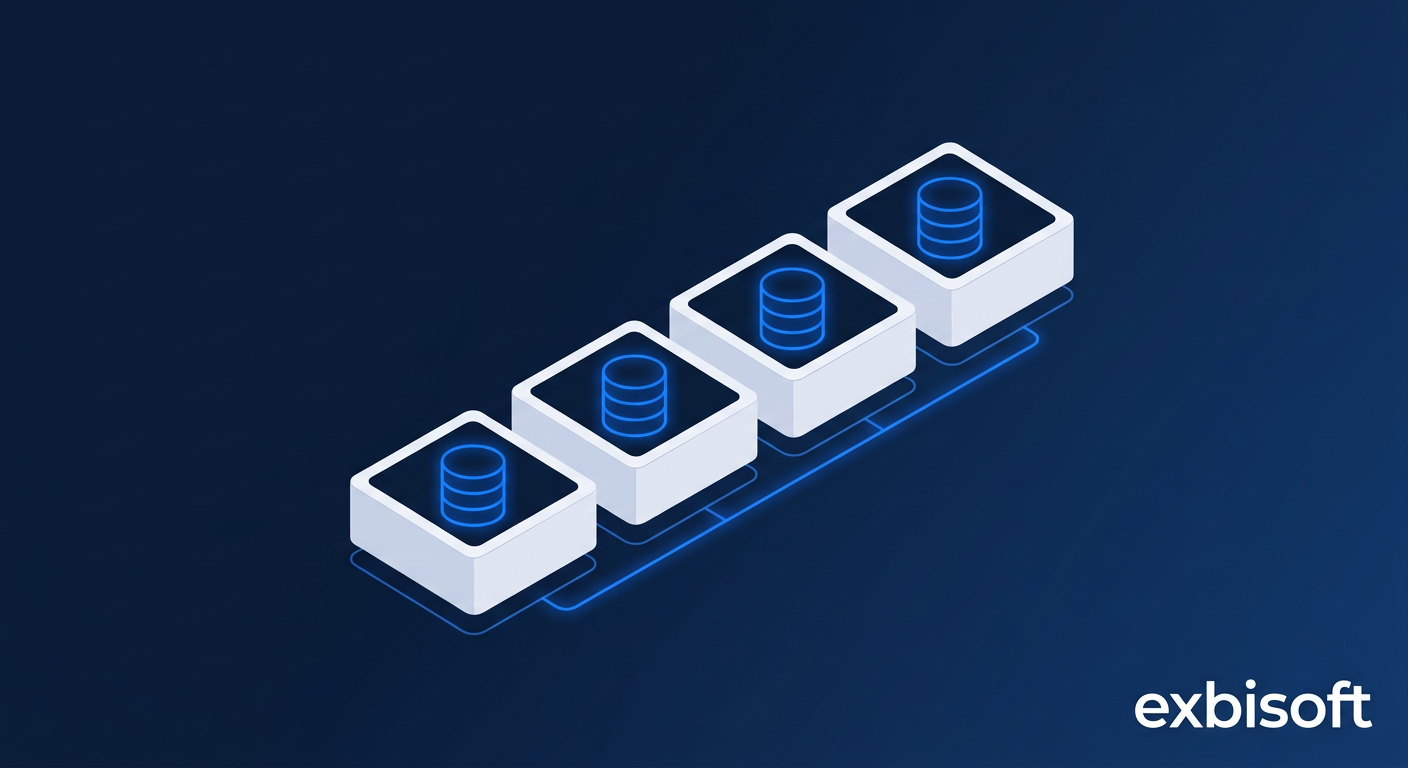 Isometric illustration of multiple disposable database containers spinning up in parallel inside a CI/CD pipeline